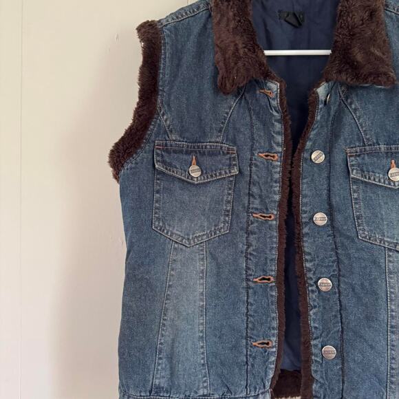 Lapis vintage y2k goth denim vest with brown fur on the collar women's medium - Picture 2 of 5